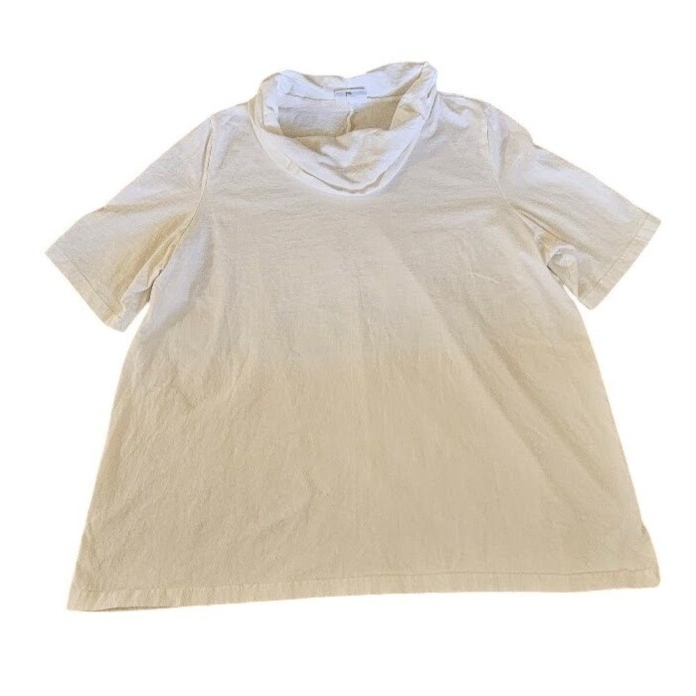 Bryn Walker Women 1X White Cream Cotton Cowl Neck Short Sleeve Top Lagenlook